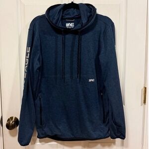 American Eagle Mens XS Navy Blue Heathered Activewear Hoodie Zipper Pockets Logo